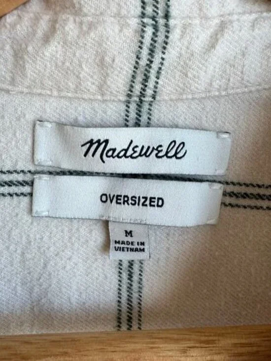 Madewell Plaid Button Down Shirt Window Pane Plaid Long Sleeve Medium Cream - Picture 3 of 14